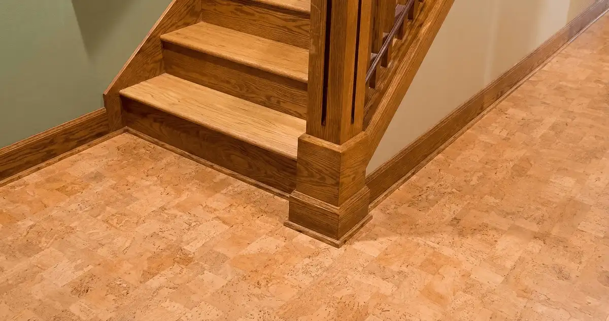 End of a staircase with cork flooring in Green Bay, WI